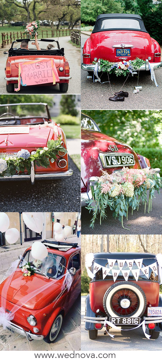 10 Gorgeous Ways to Decorate Your Wedding Getaway Car, weddingsonline