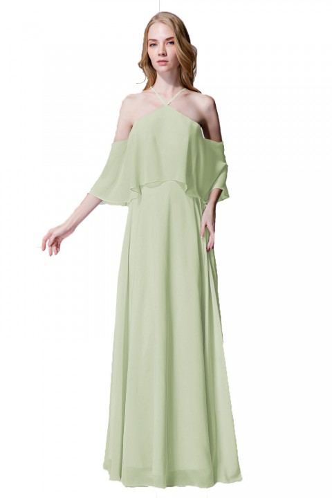 Y-Neck Ruffle Chiffon Multi-wear Bridesmaid Dress Long