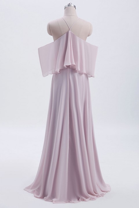 Y-Neck Ruffle Chiffon Multi-wear Bridesmaid Dress Long