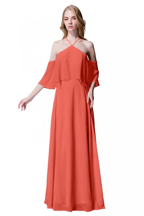 Y-Neck Ruffle Chiffon Multi-wear Bridesmaid Dress Long