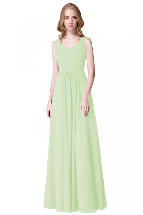 Elegant V-Back Chiffon Tank Bridesmaid Dress with Mesh Lace Inset