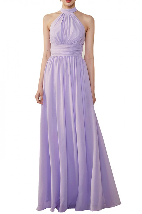 High Neck Chiffon Lace Triangle Back Halter Bridesmaid Dress