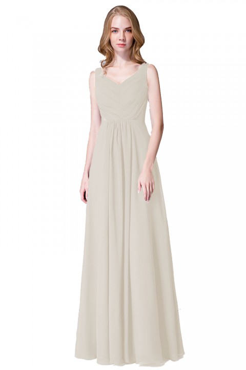 Elegant V-Back Chiffon Tank Bridesmaid Dress with Mesh Lace Inset