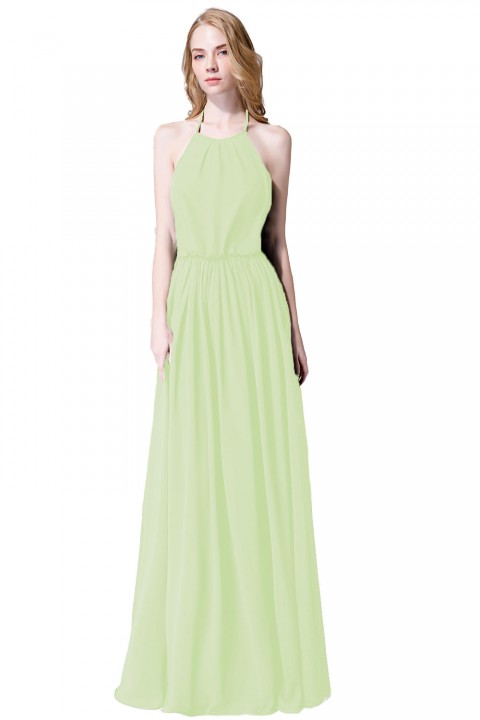 Halter Spaghetti Strap Open Back Chiffon Bridesmaid Dress with Sash