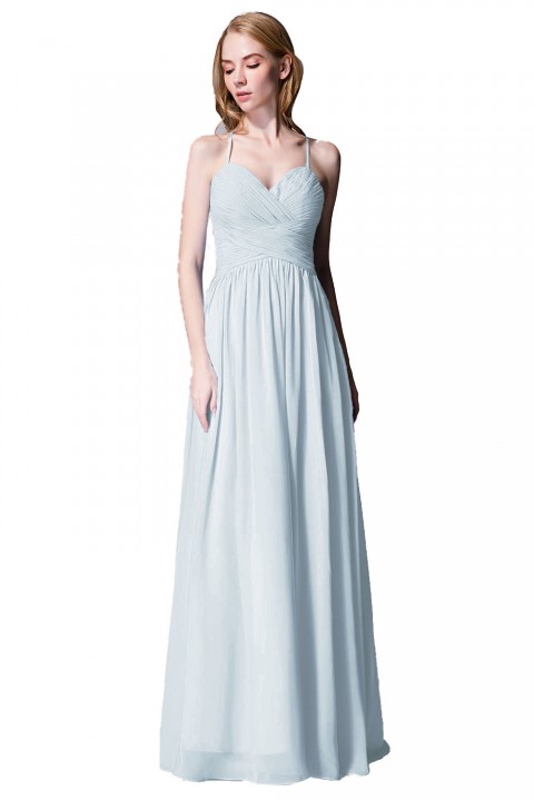 Spaghetti Straps Halter Neckline Front Cascade Bridesmaid Dress with Keyhole Back