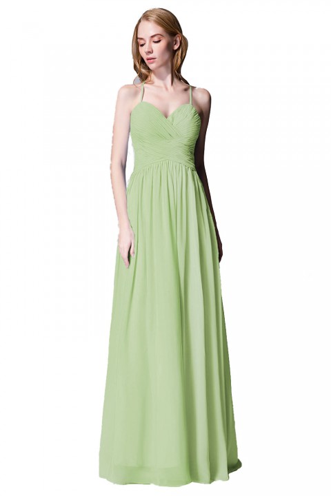 Spaghetti Straps Halter Neckline Front Cascade Bridesmaid Dress with Keyhole Back