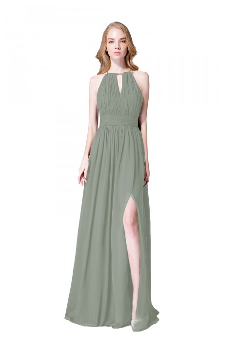 High-Neck with Keyhole Halter Tie Back Chiffon Bridesmaid Dress 