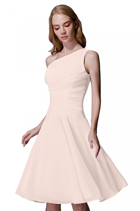 Asymmetrical One-Shoulder Chiffon Ruched Bridesmaid Dress Short