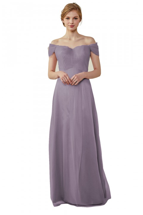 Simple Off the Shoulder Tulle Sweetheart Column Bridesmaid Dress