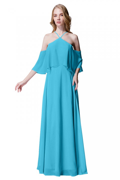 Y-Neck Ruffle Chiffon Multi-wear Bridesmaid Dress Long