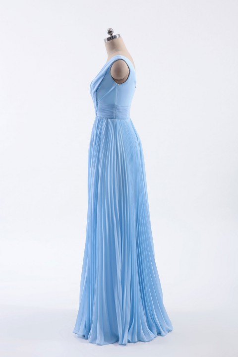 Chiffon V-Neck and V-Back A-Line Pleated Bridesmaid Dress 