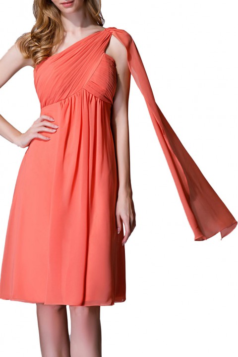 One-Shoulder Pleated Chiffon Short Bridesmaid Dress With Flowing Cape