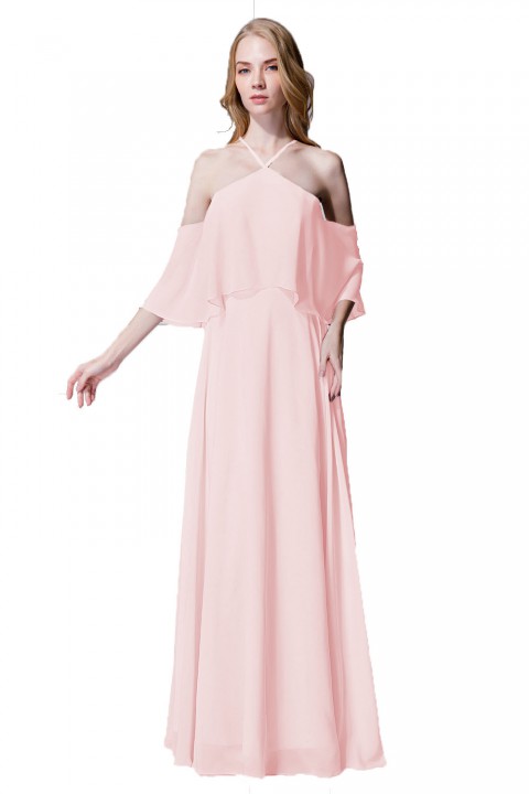 Y-Neck Ruffle Chiffon Multi-wear Bridesmaid Dress Long