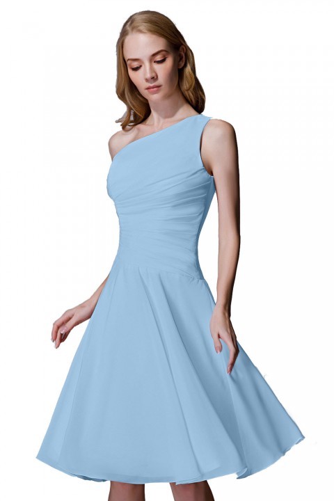 Asymmetrical One-Shoulder Chiffon Ruched Bridesmaid Dress Short