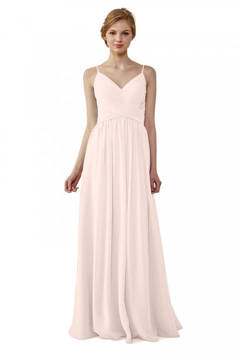 Spaghetti Straps Pleated Low V Back Bridesmaid Dress