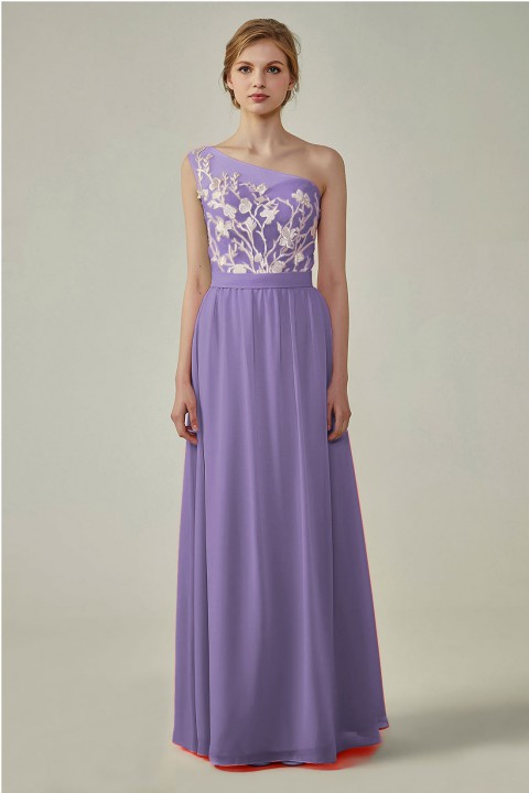 Illusion Sweetheart One Shoulder Lace A-Line Bridesmaid Dress