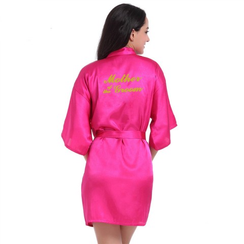 Slogan Printed Tied Waist Silk Mother of Groom Robe