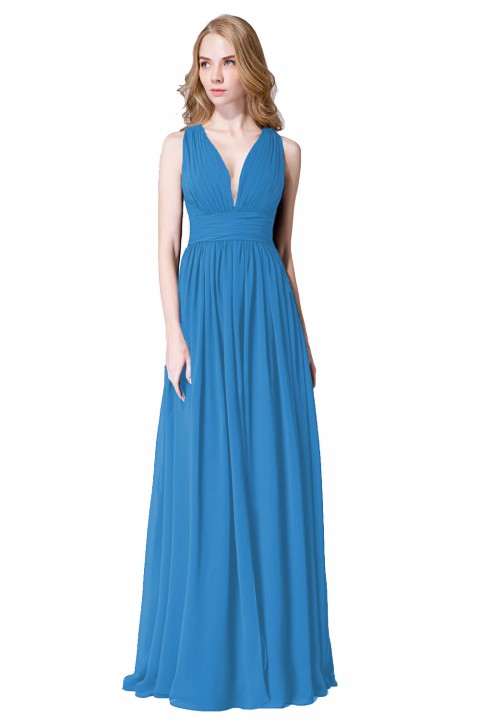 Sexy Deep V-Neck Plunging Silt Bridesmaid Dress with Keyhole Back