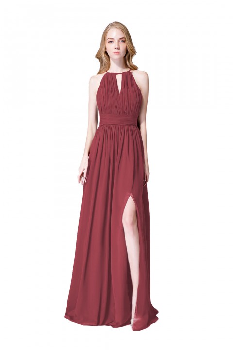 High-Neck with Keyhole Halter Tie Back Chiffon Bridesmaid Dress 