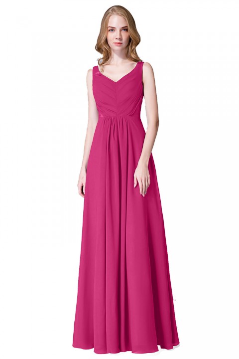 Elegant V-Back Chiffon Tank Bridesmaid Dress with Mesh Lace Inset