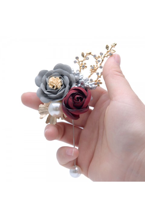 Artificial Flower Pearl Beaded Wedding Boutonniere