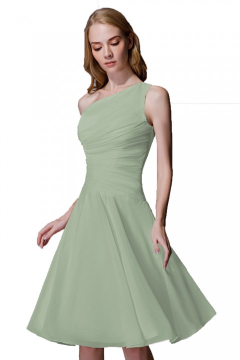 Asymmetrical One-Shoulder Chiffon Ruched Bridesmaid Dress Short