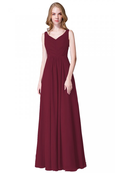 Elegant V-Back Chiffon Tank Bridesmaid Dress with Mesh Lace Inset