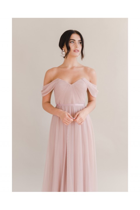 Pink Off Shoulder Sweetheart Neck High Waist Chiffon Bridesmaid Dress