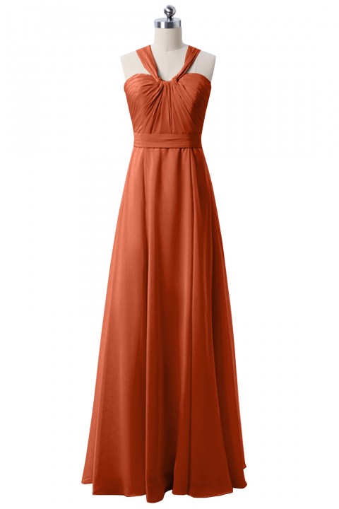 Halter Neck Ruched Bodice Chiffon A-line Bridesmaid Dress with Cutout Back