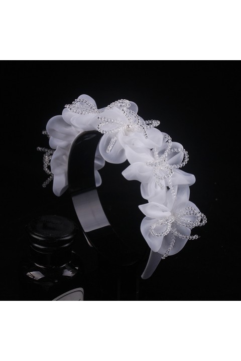 White Handmade Crystal Flower Piece Bridal Headband
