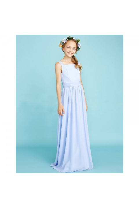 Casual Double Straps Sleeveless Floor-lenght Chiffon Junior Bridesmaid Dresses