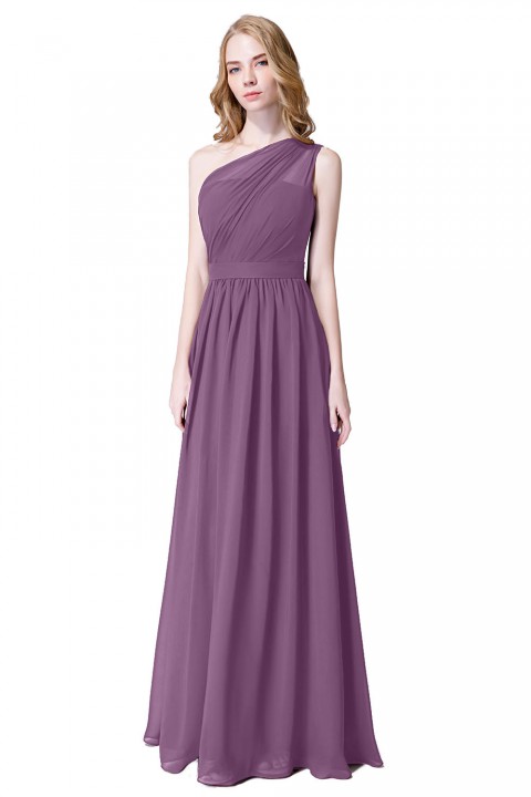 Illusion One-Shoulder Chiffon Pleated Bridesmaid Dress Long