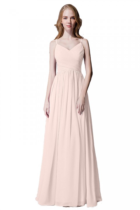 Spaghetti Straps Pleated Chiffon Bridesmaid Dress with Lace Open Back