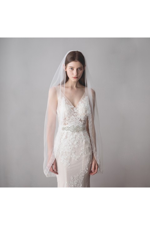 Simple Lacework Soft Tulle Long Wedding Bridal Veil With Comb