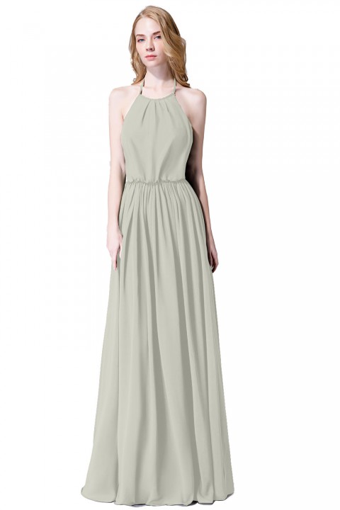 Halter Spaghetti Strap Open Back Chiffon Bridesmaid Dress with Sash