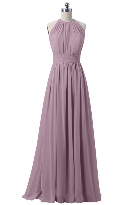 Spaghetti Straps Illusion Halter Bridesmaid Dress with Sash