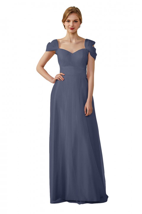 Sweetheart Neckline Cold Shoulder Long V back Tulle Bridesmaid Dress