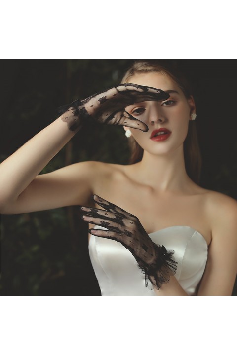 Sexy Black Lace Wedding Bridal Gloves