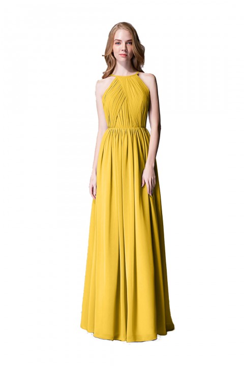 Pleated A-Line Halter Spaghetti-Straps Back Chiffon Bridesmaid Dress