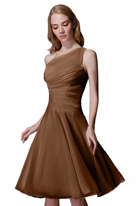 Asymmetrical One-Shoulder Chiffon Ruched Bridesmaid Dress Short