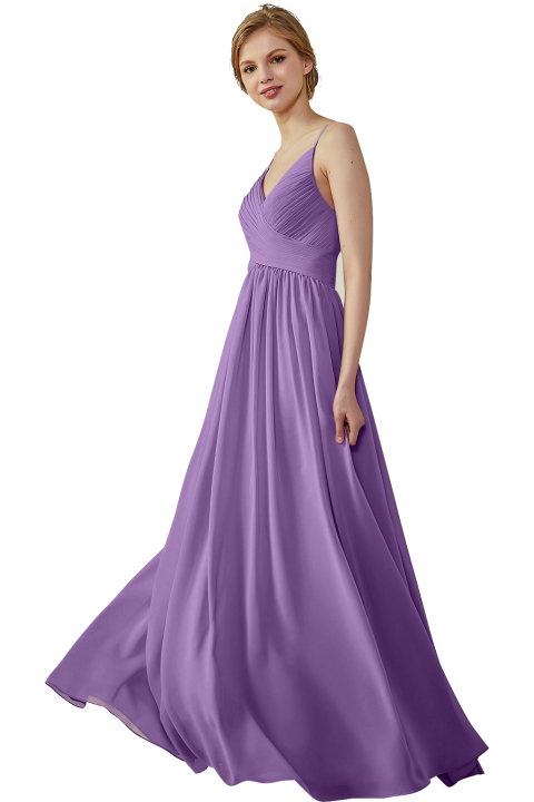 Spaghetti Straps Pleated Low V Back Bridesmaid Dress