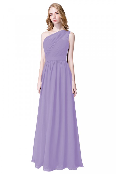 Illusion One-Shoulder Chiffon Pleated Bridesmaid Dress Long