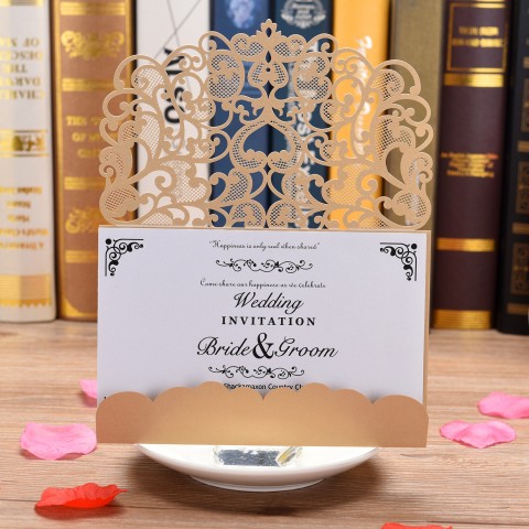 Heart Shape Hollow Out Rectangle Customized Design Wedding Invitation