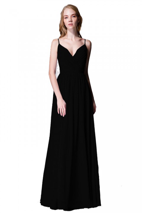 Spaghetti Straps Shell Neck Chiffon Bridesmaid Dress Open-back 