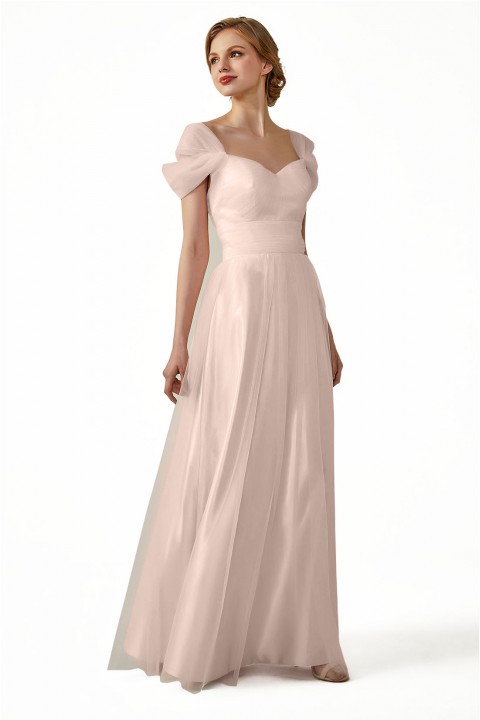 Sweetheart Neckline Cold Shoulder Long V back Tulle Bridesmaid Dress