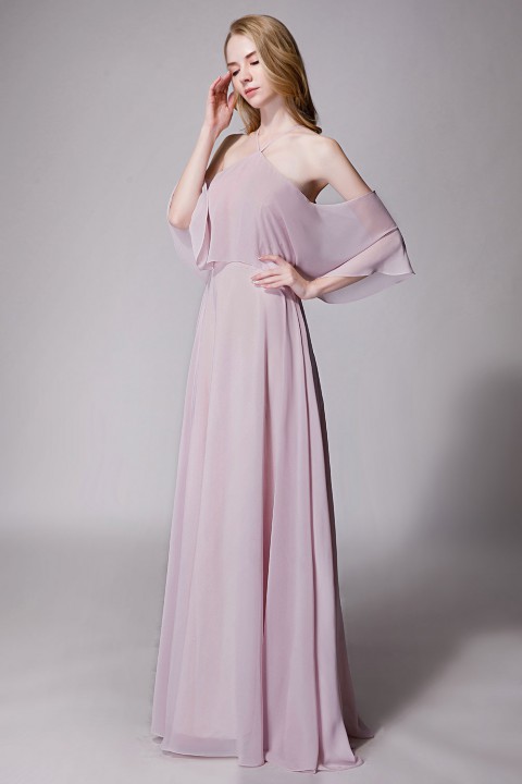 Y-Neck Ruffle Chiffon Multi-wear Bridesmaid Dress Long