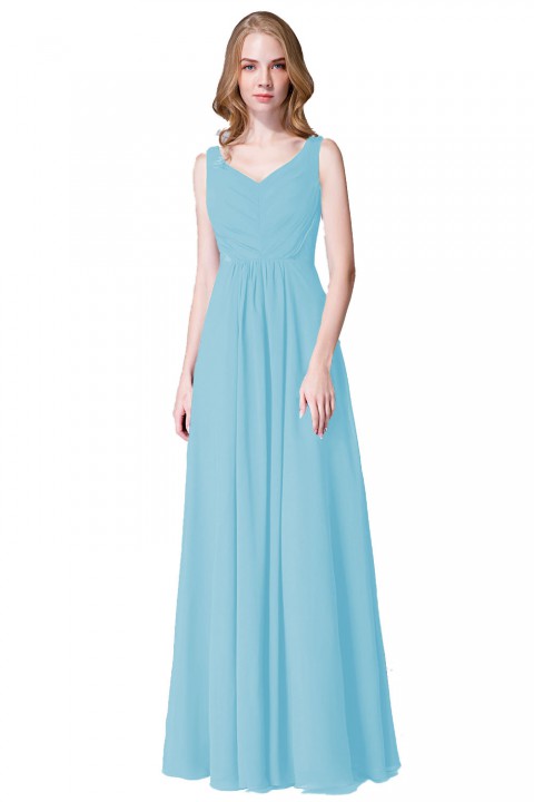 Elegant V-Back Chiffon Tank Bridesmaid Dress with Mesh Lace Inset