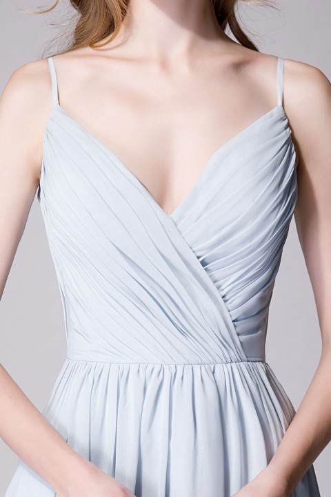 Spaghetti Straps Shell Neck Chiffon Bridesmaid Dress Open-back 