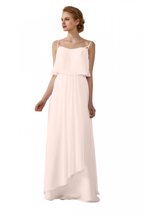 Boho Spaghetti Straps Chiffon V-Back Bridesmaid Dress with Flounce