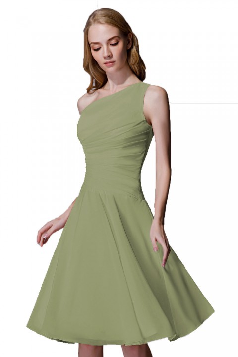 Asymmetrical One-Shoulder Chiffon Ruched Bridesmaid Dress Short